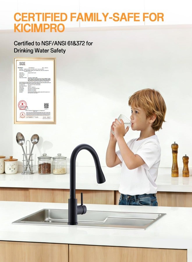 Kicimpro Matte Black Kitchen Faucet with Pull Down Sprayer, 304 Stainless Steel, 23-Inch Extended Hose Design, Three Water Functional Ways, Easy Installation - Image 2